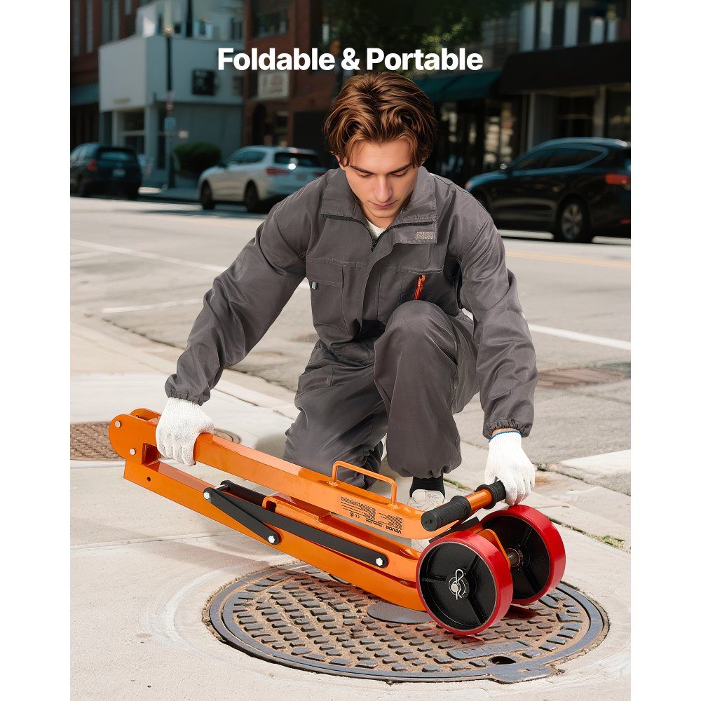 Load lifting magnet permanent magnet lifter with chassis, 600 kg pulling force, steel chassis with heavy-duty magnetic lifter & 2 wheels & adjustable handle, for lifting manhole covers