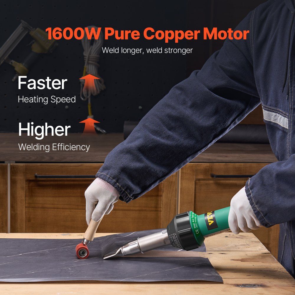 Plastic heteluchtlasapparaat, 1600 W heteluchtpistool, 50-600 ° C PVC TPO vinyl lasbrander, heteluchtlasapparaat met 9 accessoires - 4 mondstukken en 4 naadrollen voor PP/PE/PVC-platen