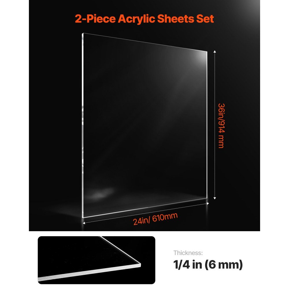 Plexiglas acrylplaat set van 2 plastic platen 610x914mm 6mm dik helder plastic glas voor knutselprojecten Vervangingsglas voor fotolijst DIY-display Gemakkelijk te snijden