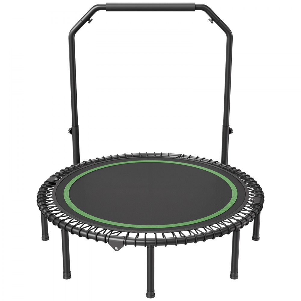 Opvouwbare minitrampoline fitness rebounder 1295 mm 205 kg veerkrachtige trainingstrampoline, rebounder sporttrampoline tuintrampoline met 4-traps in hoogte verstelbare handgreep & 42 spanbanden
