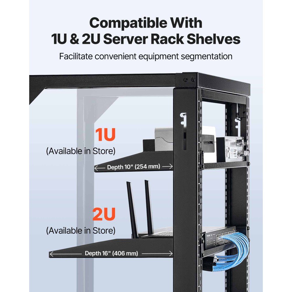 15U-Server-Rack zur Wandmontage, 68 kg maximale Tragfähigkeit, Netzwerk-Rack mit offenem Rahmen und 180-Grad-Torschwenkung, Kohlenstoffstahl, für 482-mm-IT-Netzwerkgeräte und AV-Geräte, Computerserver, Schwarz