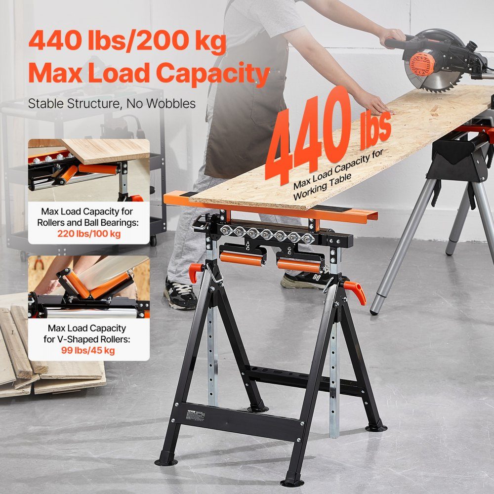 4-in-1-Rollenständer 200 kg, Rollenständer 84–127 cm höhenverstellbar, Arbeitsständer mit Gestell und poliertem multidirektionalem Rollenkopf, für Tischkreissägenauslauf, Verlängerungsunterstützung