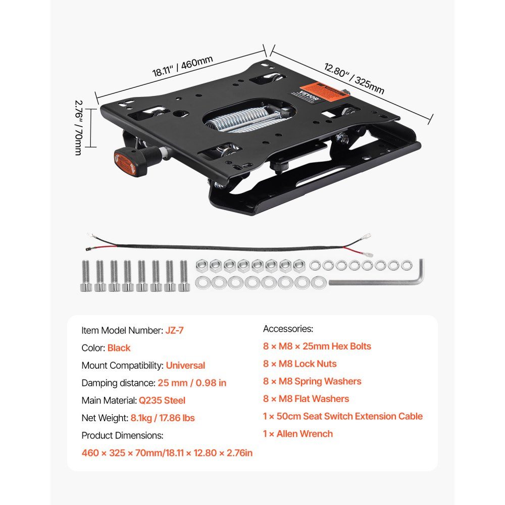 Sitzaufhängungssatz 460 x 325 x 70 mm, universelle Luftfederung für Zero-Turn-Rasenmäher, verstellbarer Traktorsitzaufhängungssatz, kompatibel mit Gabelstapler- und Bulldozersitz