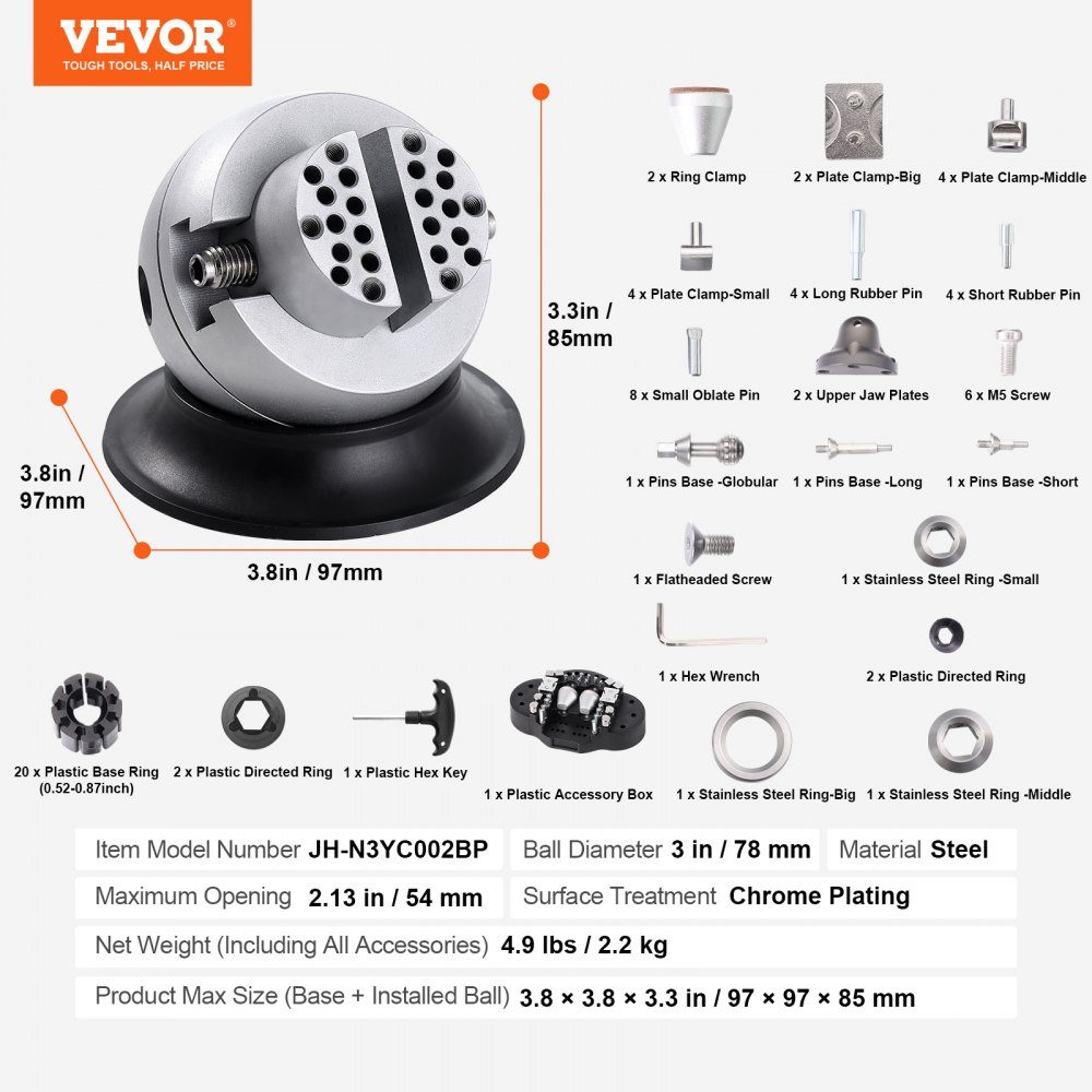 Kugelschraubstock, 3-Zoll-Gravur-Einstellwerkzeug, um 360° drehbarer Gravurblock-Schraubstock, 70-teiliger Aufsatz, Schmuck-Gravurblock-Werkzeuge, Standardblock für Edelsteineinlagen und kleine Gra