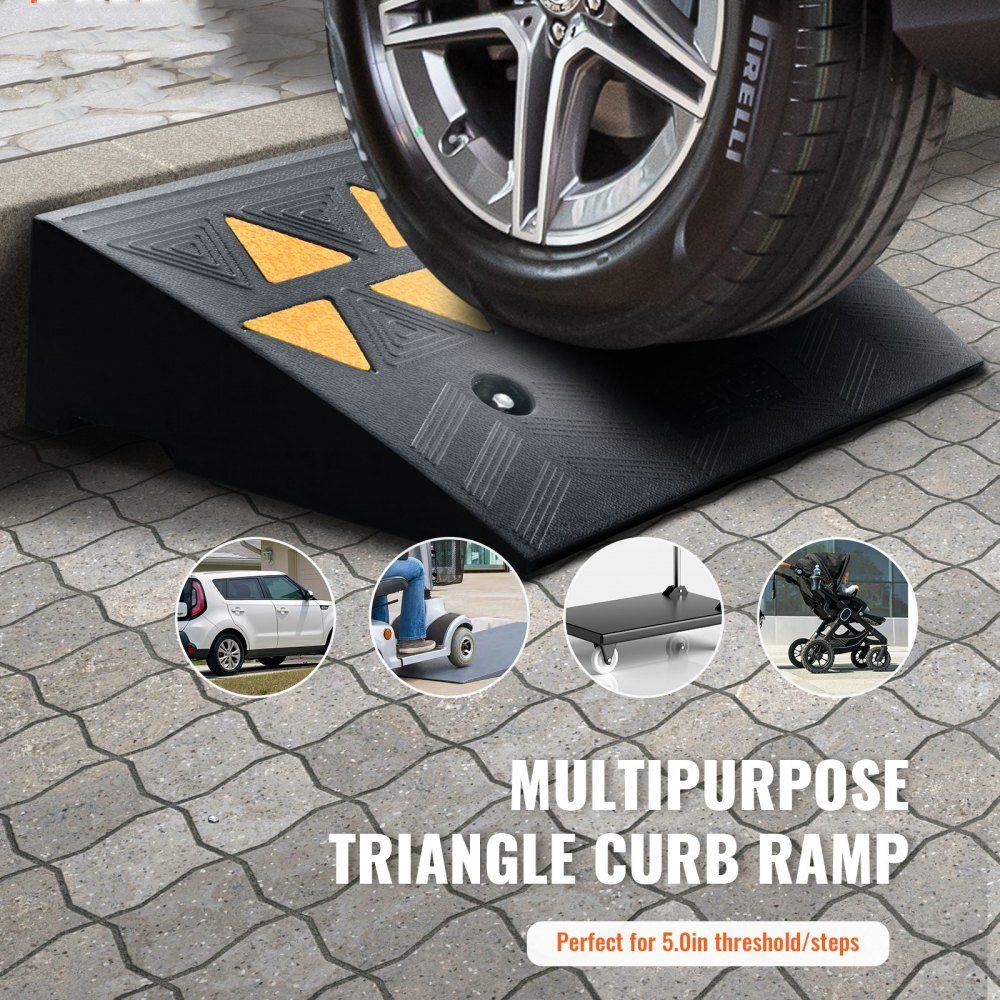 2 x Threshold Ramp, Solid Rubber Door Threshold Ramp, Maximum Load up to 15 Tons, Curb Ramp, 48.3 x 33 x 12.7 cm, Wheelchair Ramp, Access Ramp, Rubber Ramp, Ideal for Uneven Floors, Curbs