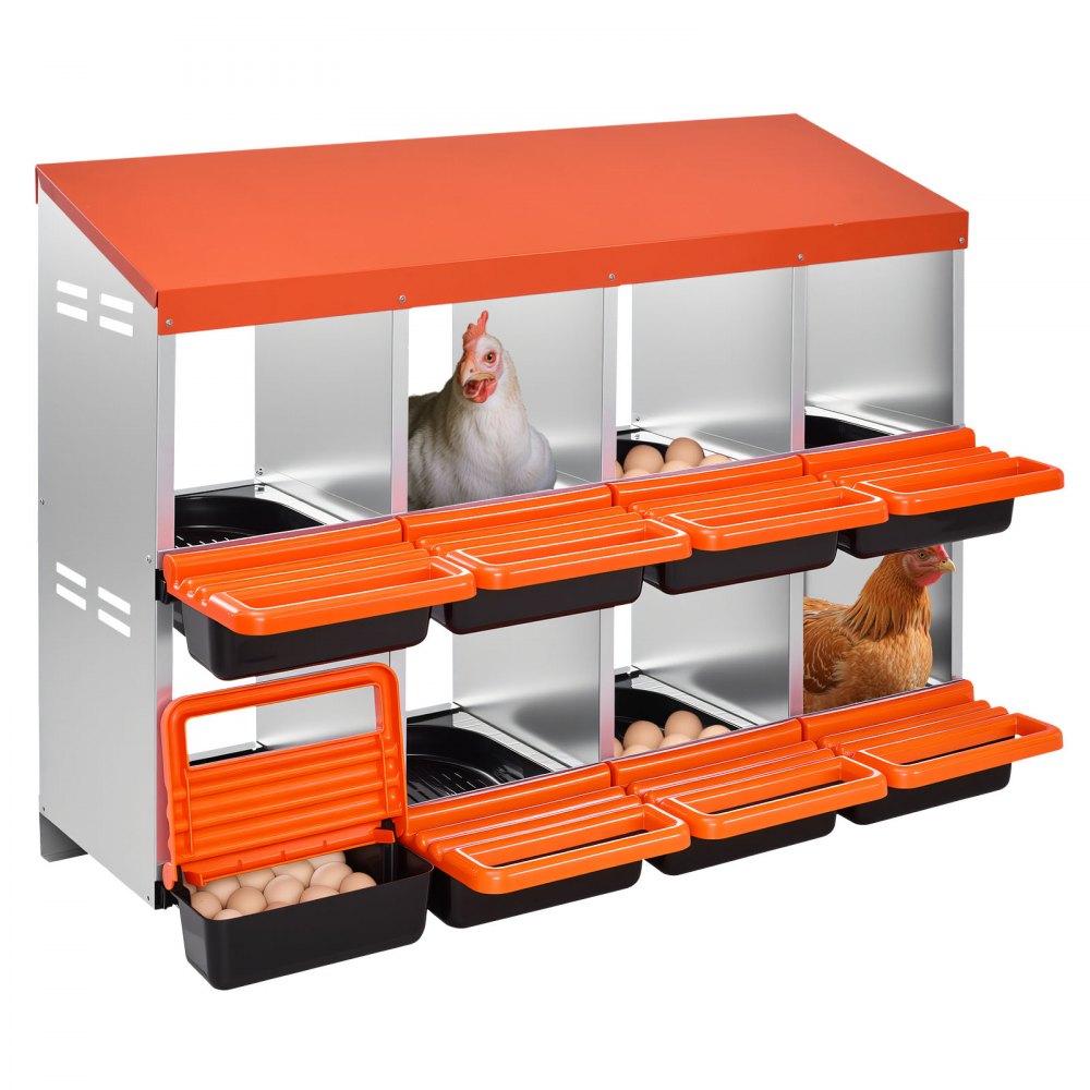 2-laags legnest 1060x525x800mm, 8 vakken, metalen kippennest met beschermende opvangdeksels, pluimveenesten, afrolnest, ideaal voor kippen, eenden, kippen en ander pluimvee 2-laags legnest 1060x525x800mm, 8 vakken, metalen kippennest met beschermende opvangdeksels, pluimveenesten, afrolnest, ideaal voor kippen, eenden, kippen en ander pluimvee
