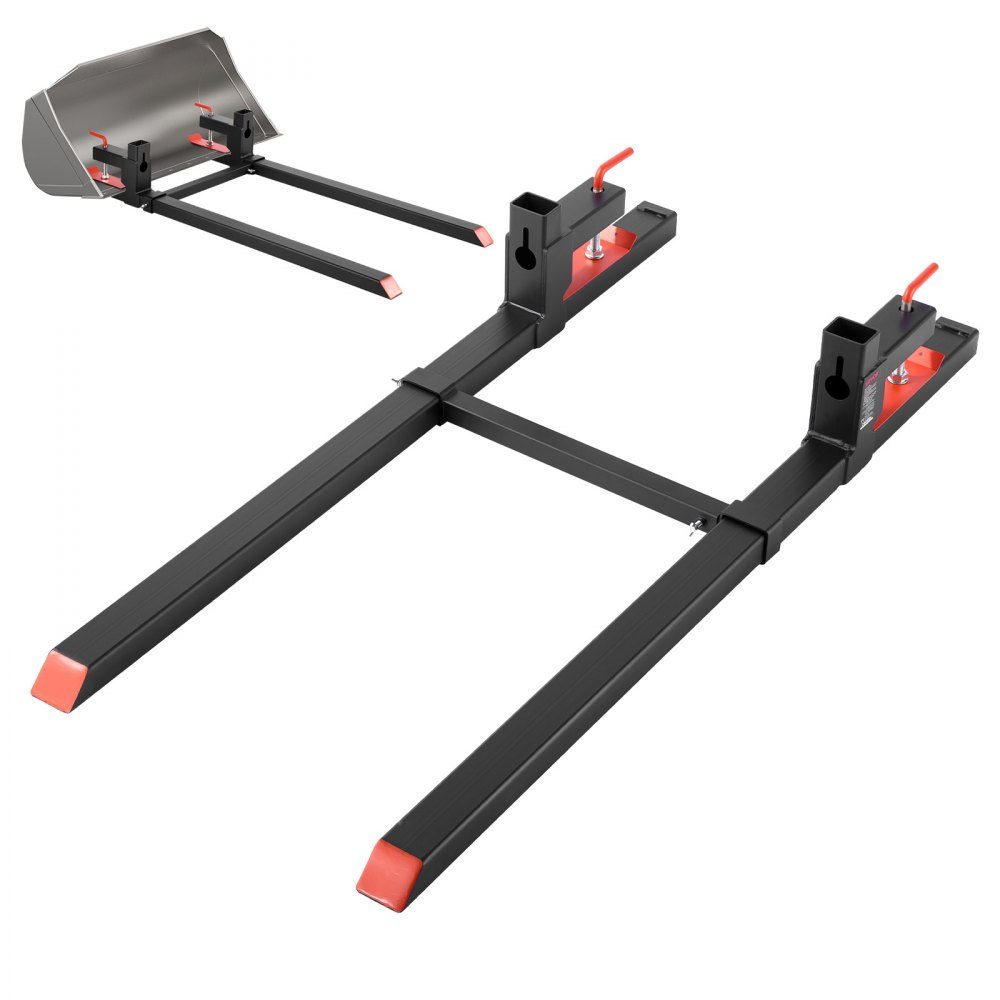 Fourches à palettes, porte-fourche à clipser 907 kg, longueur totale 1490 mm, fourches avec barre stabilisatrice réglable pour accessoires de tracteur, godet de chargeur et chargeuse compacte, noir – Réf. HT-22950