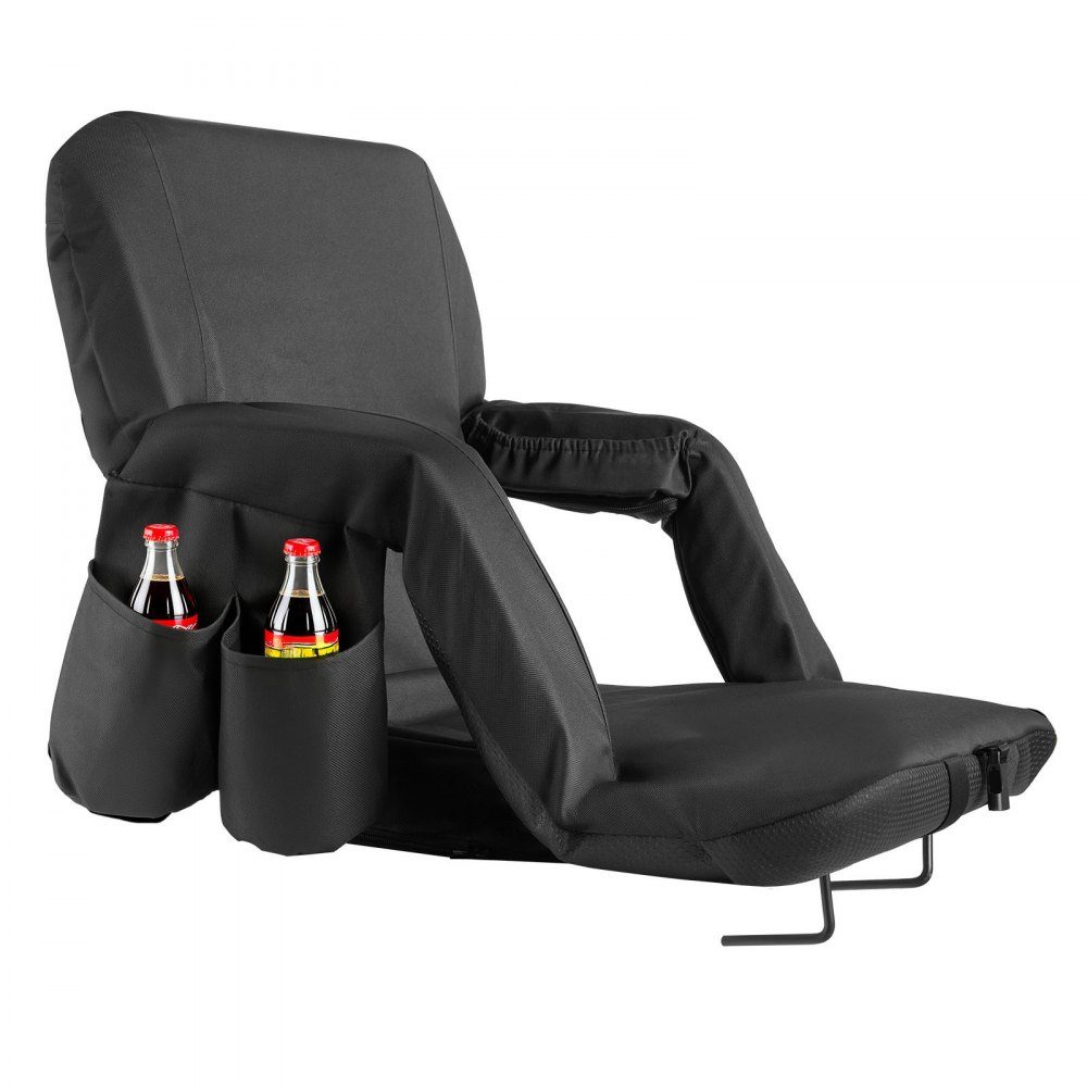 2 x Stadium Seat Cushions with 6 Adjustable Angles, Padded Stadium Chair with Armrest & Backrest & Cup Holder, Bleacher Seat for Picnics, Beach Sports, Gaming, Foldable Black