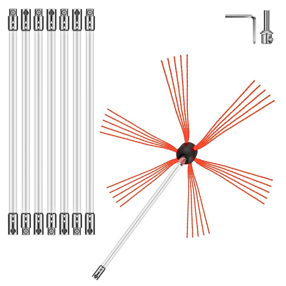 Ramoneur, balai de ramoneur, balai de ramoneur, ramoneur, balai de cheminée, blanc, avec clé de 17 mm, tête de brosse flexible, kit de nettoyage de cheminée en nylon