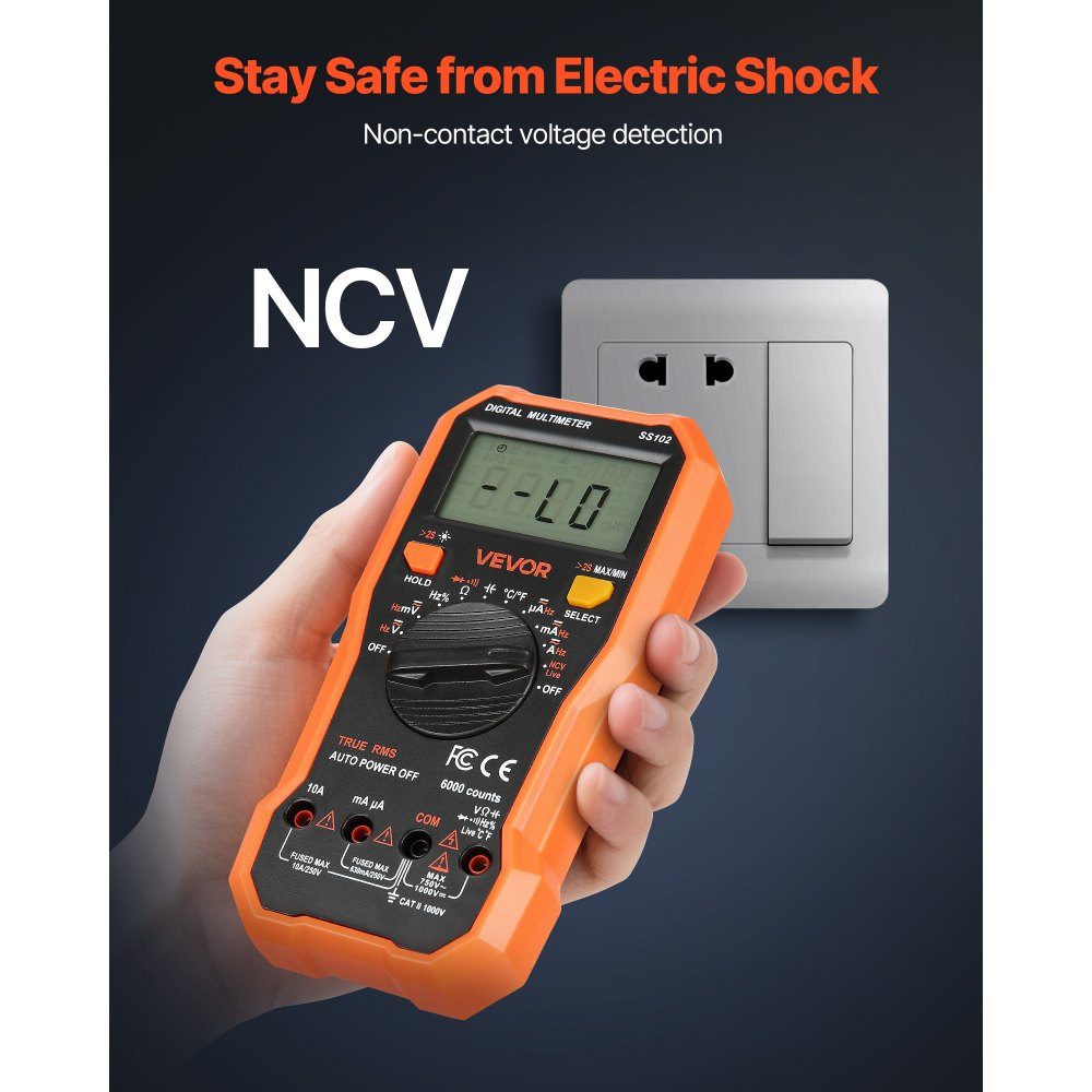 Digitalmultimeter, 6000-Count TRMS DC/AC-Voltmeter-Stromtester, NCV-Multimeter für Strom, Spannung, Widerstand, Arbeitszyklus, Temperatur, Dioden, Stromdurchgangsprüfung