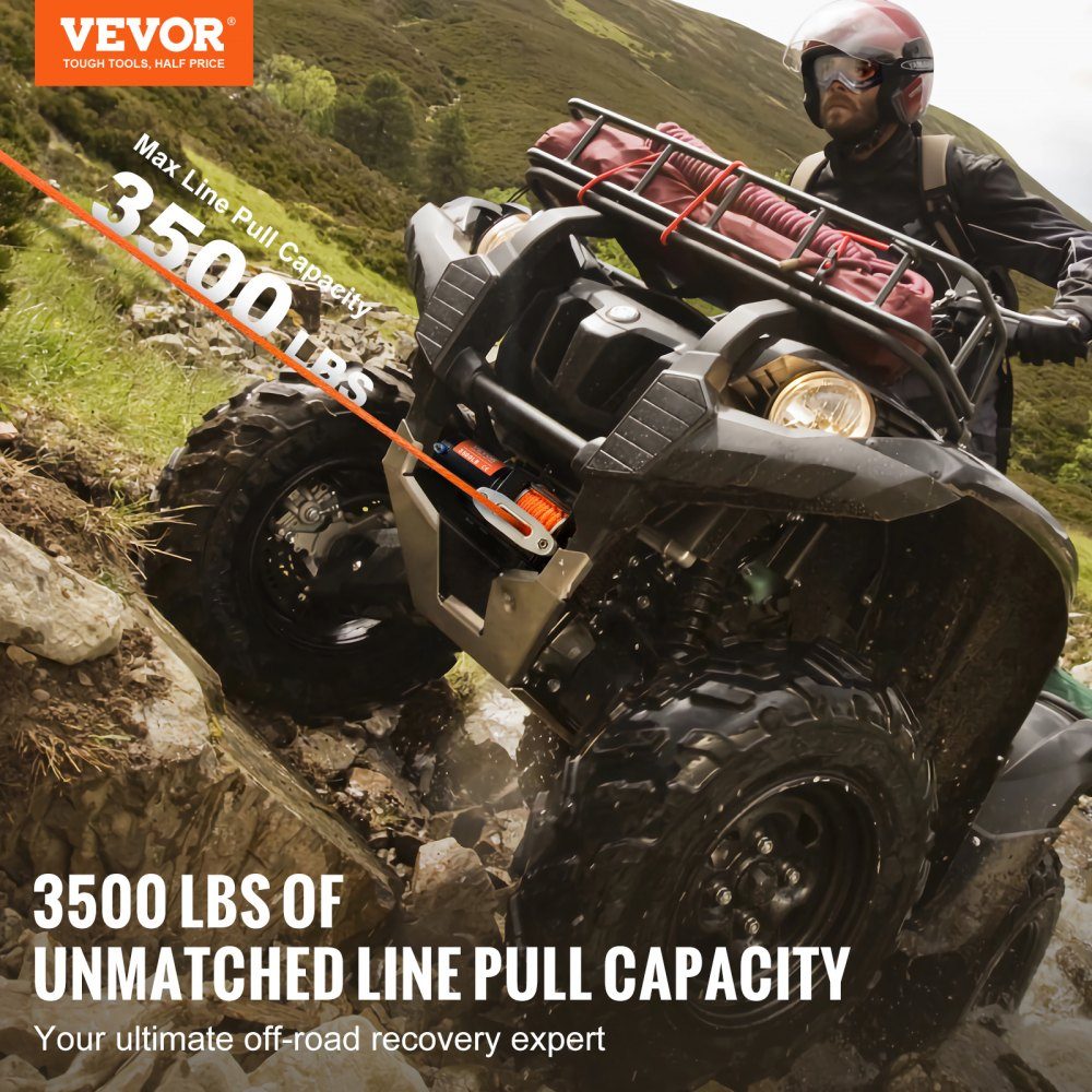 Treuil électrique, capacité de traction de 3 500 lb, treuil 12 V DC ATV/UTV avec corde synthétique Φ 3/16" x 39 pieds 12 brins, guide-câble en aluminium, télécommande filaire, étanche IP55 pour remorquage UTV, ATV, bateau – Réf. HT-22372