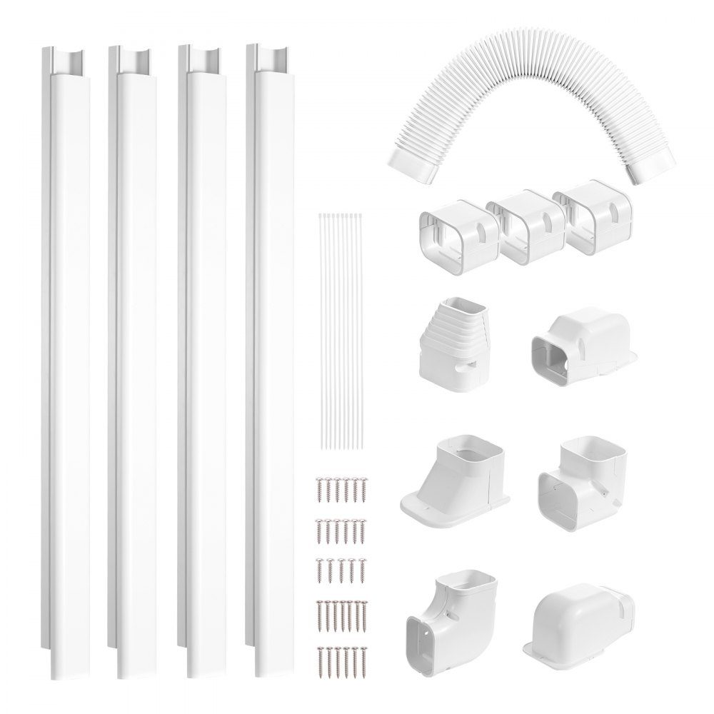 Mini Split Line Set Cover 76.2mm W 5350mm L Decorative PVC Pipe Cover for Air Conditioner with 4 Straight Ducts and Complete Components Paintable for Heat Pump White