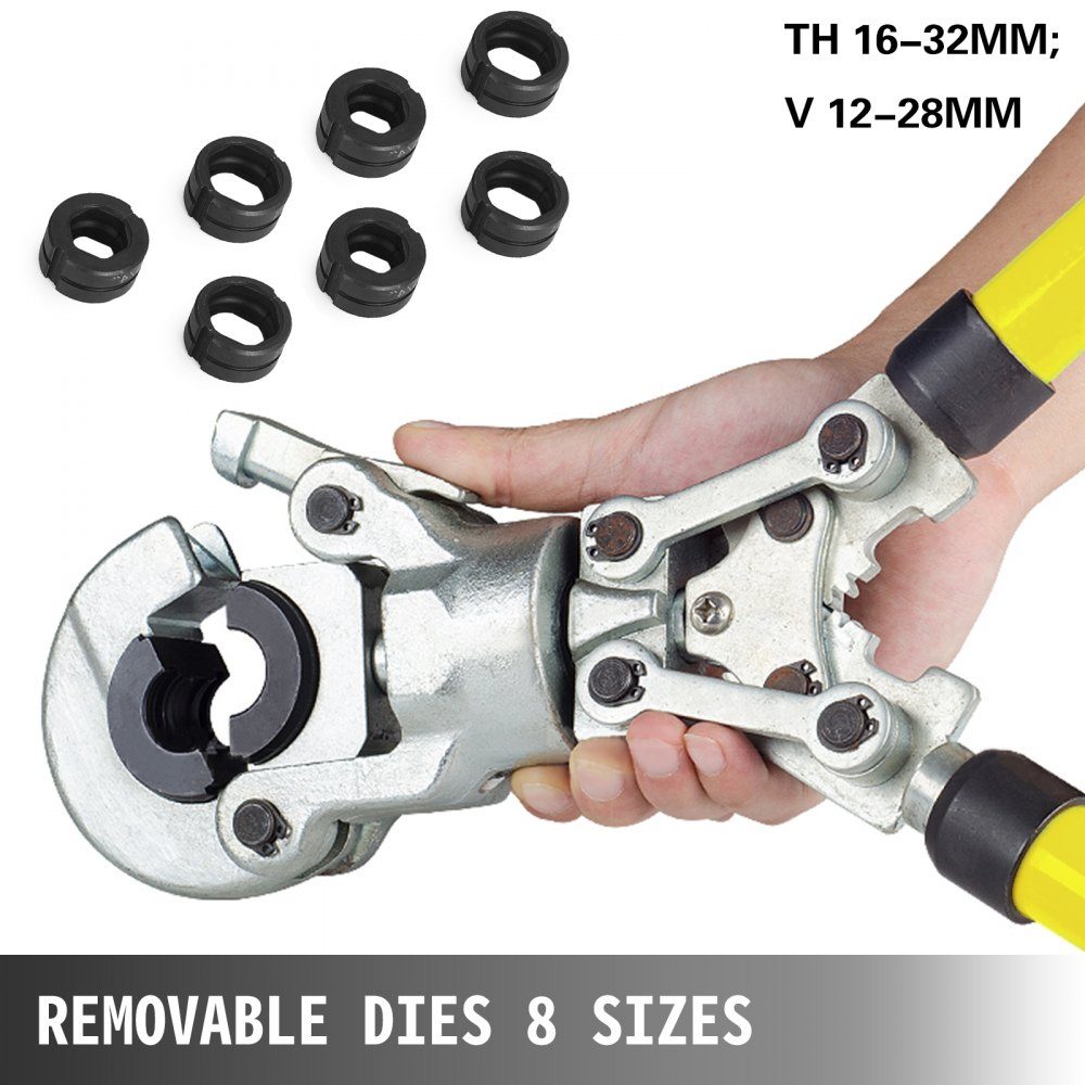 Pressing pliers V12, V15, V22, V28, TH16, TH20, TH26, TH32 mm, crimping pliers, pressing pliers with 360° rotating head and ergonomic rubber handle, portable pipe pressing pliers, manual cable lug pliers