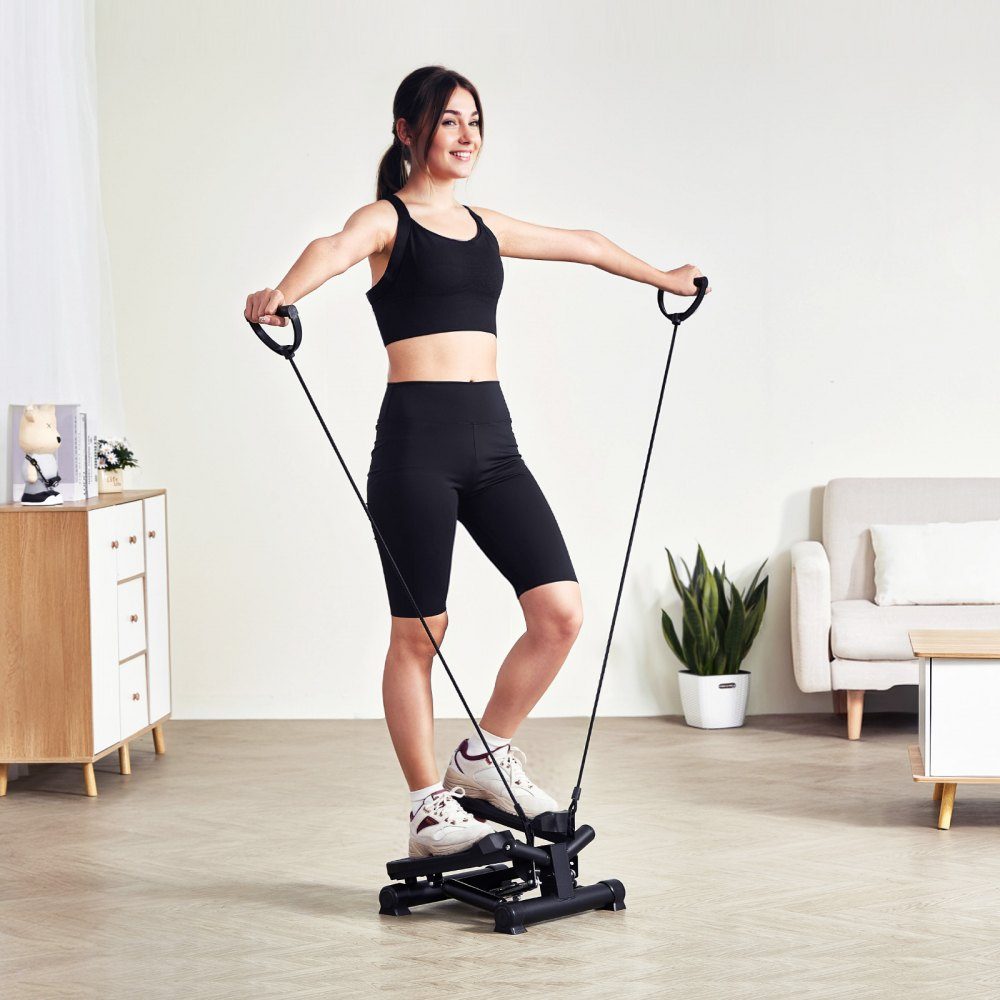 Stair Stepper, Mini Stepper Training, Hydraulic Fitness Twist Stepper with Resistance Bands, Full Body Workout Cardio Machine, Stair Climber with LCD Monitor, 150kg Load Capacity, Black