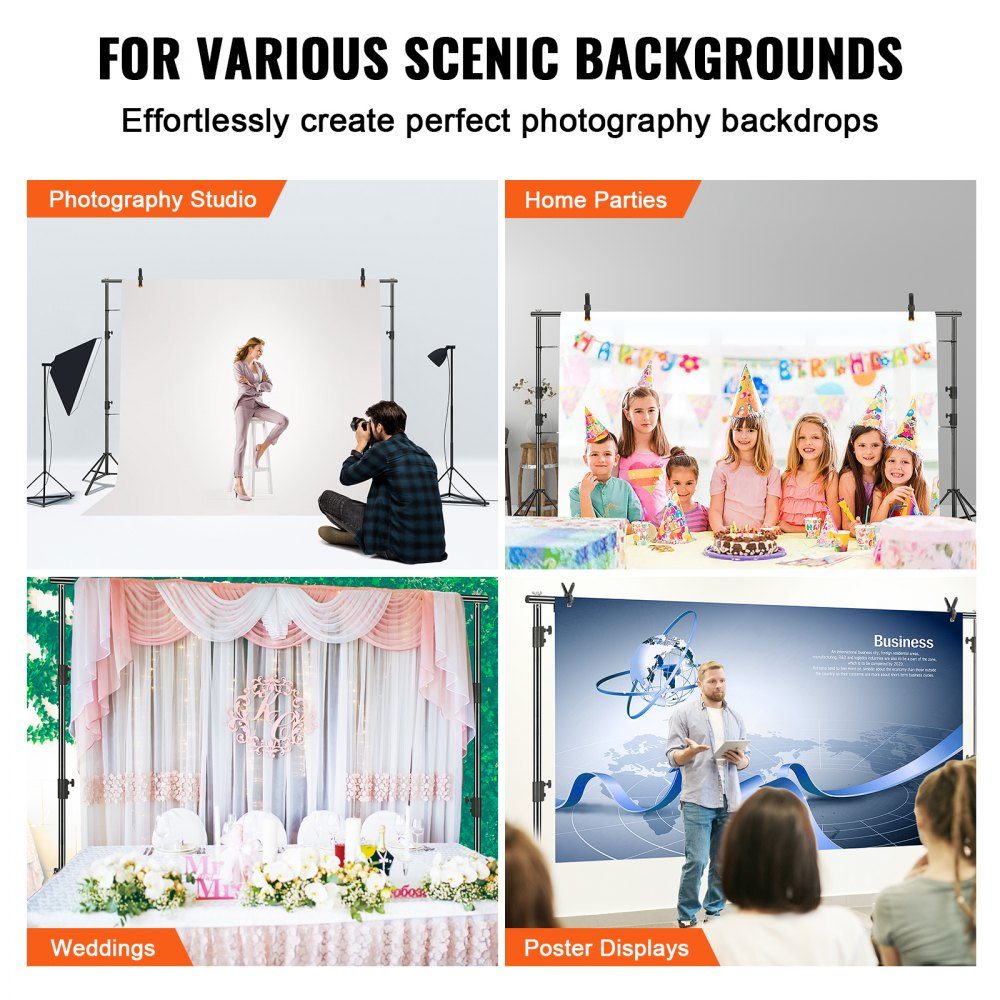 Fotografieachtergrond Fotografieachtergrond 2900x3500mm Stofgrootte Studio Props Achtergrond met 2 driehoekige beugels 2400-2920mm Verstelbare telescopische hoogte Bruiloftsfeest