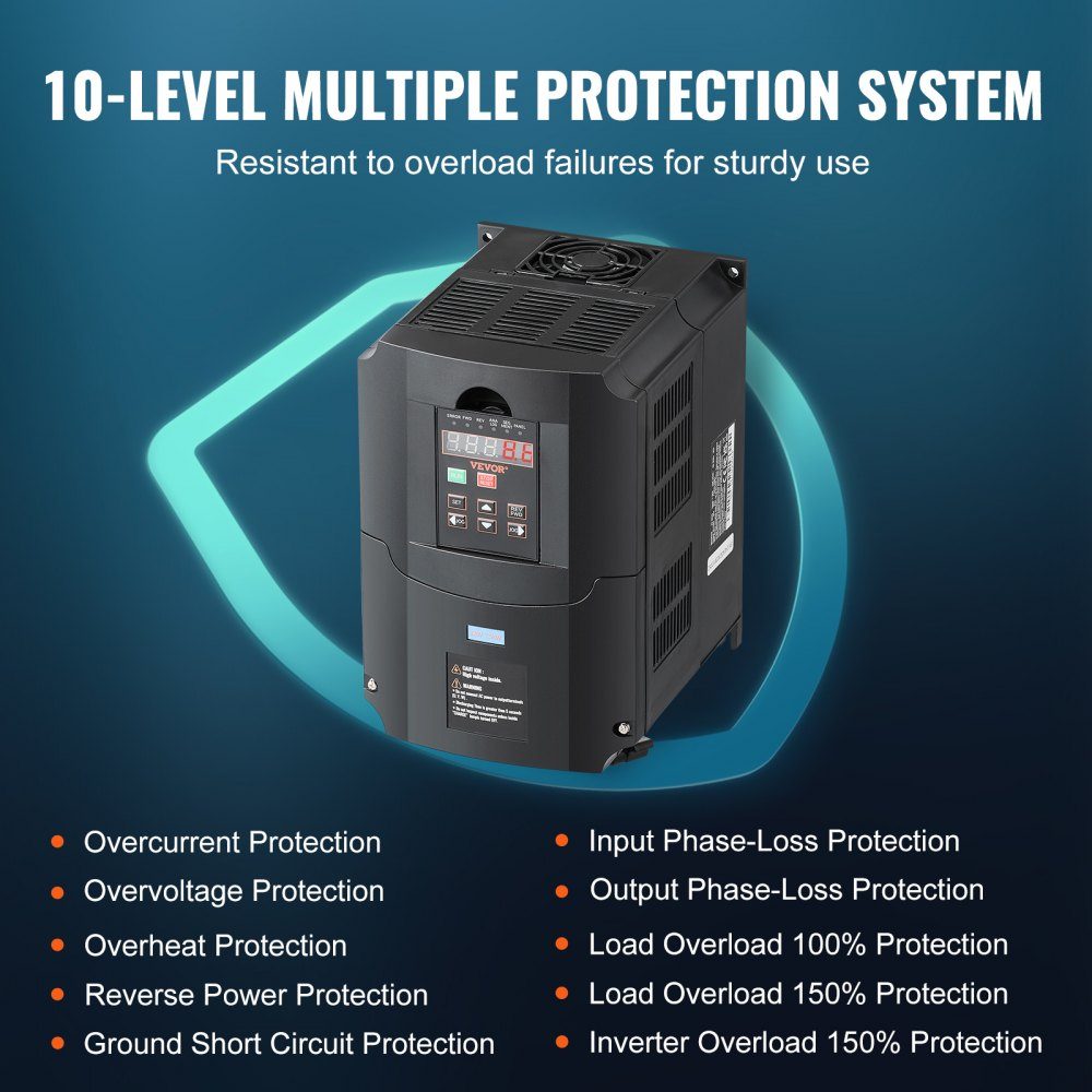 Frequenzumrichter VFD 10 PS 7,5 kW 35 A 1 oder 3 Phasen 220 V Eingang zu 3 Phasen 220 V Ausgang 40–60 Hz Eingang 0–400 Hz Ausgang VFD für Spindelmotor CNC-Geschwindigkeitsregelung