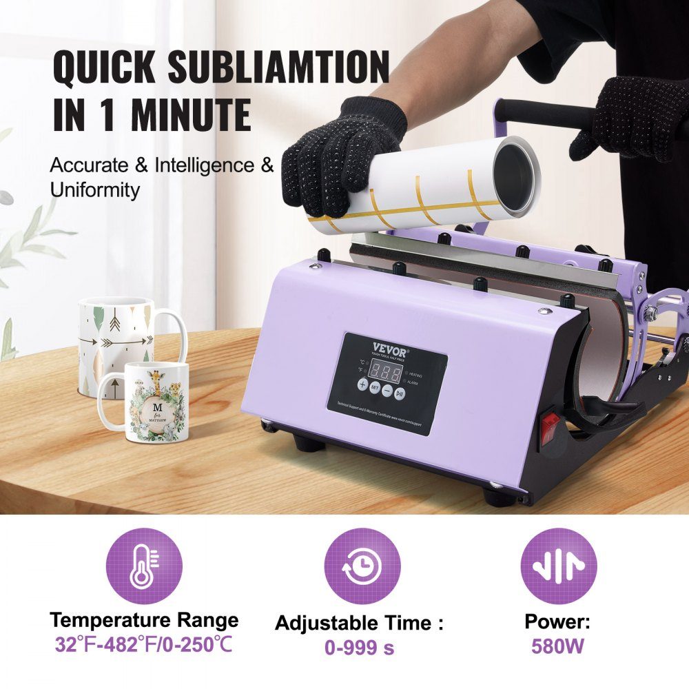 Tumbler Heat Press, 11-30oz mokpers, verwarmt snel en gelijkmatig, Tumbler Press met sublimatiepapier, tape en handschoenen, temperatuur- en tijdinstelling