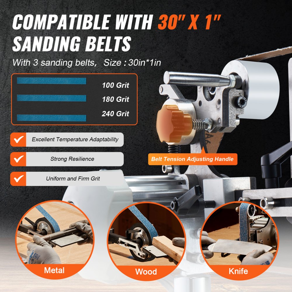 Belt Sander, 762 x 25.4mm Variable Speed Belt Polisher with VFD, 550W Polishing and Grinding Machine with 2 Grinding Shapes and 3 Grinding Belts for Metal Working, Knife Making Belt Sander, 762 x 25.4mm Variable Speed Belt Polisher with VFD, 550W Polishing and Grinding Machine with 2 Grinding Shapes and 3 Grinding Belts for Metal Working, Knife Making