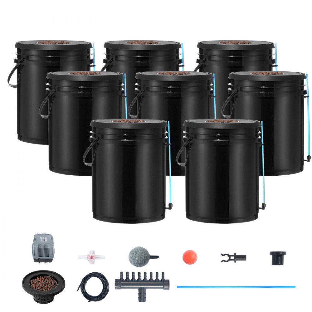 DWC Hydroponics Grow System, Hydroponic Growing System, Deep Water Culture 5-Gallon 8 Bucket, DWC System with Air Pump, Air Stones and Water Level Indicator for Leafy Vegetables
