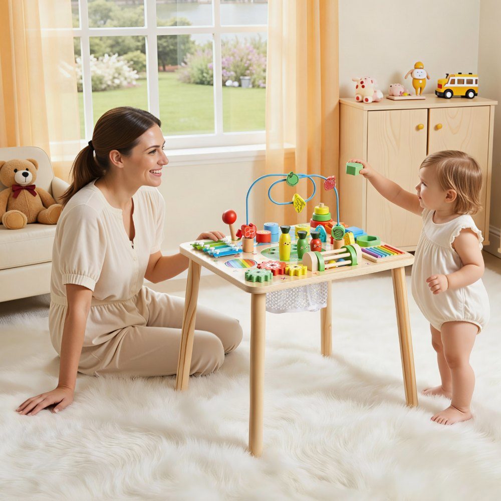 Aktivitätstisch aus Holz, Montessori-Spielzeug, 13-in-1-Lerntisch, Spieltisch, Aktivitätstisch für Kinder ab 6 Monaten, ideales Geschenk für Geburtstag, Weihnachten oder Kindertag, 6–36 Monate
