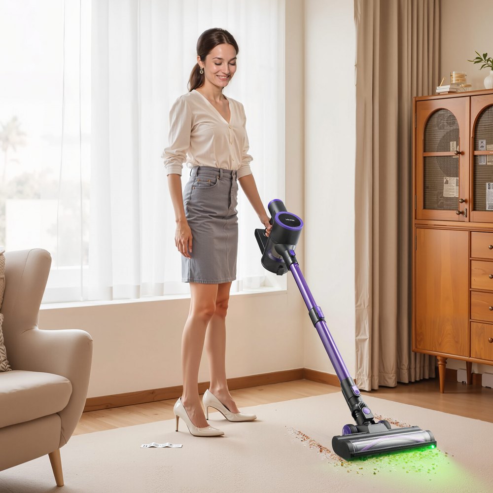 Aspirateur sans fil 25 kPa max. Puissance d'aspiration, aspirateur balai rechargeable avec bac à poussière, aspirateur à main léger avec 35 minutes d'autonomie pour tapis, poils d'animaux, sols durs