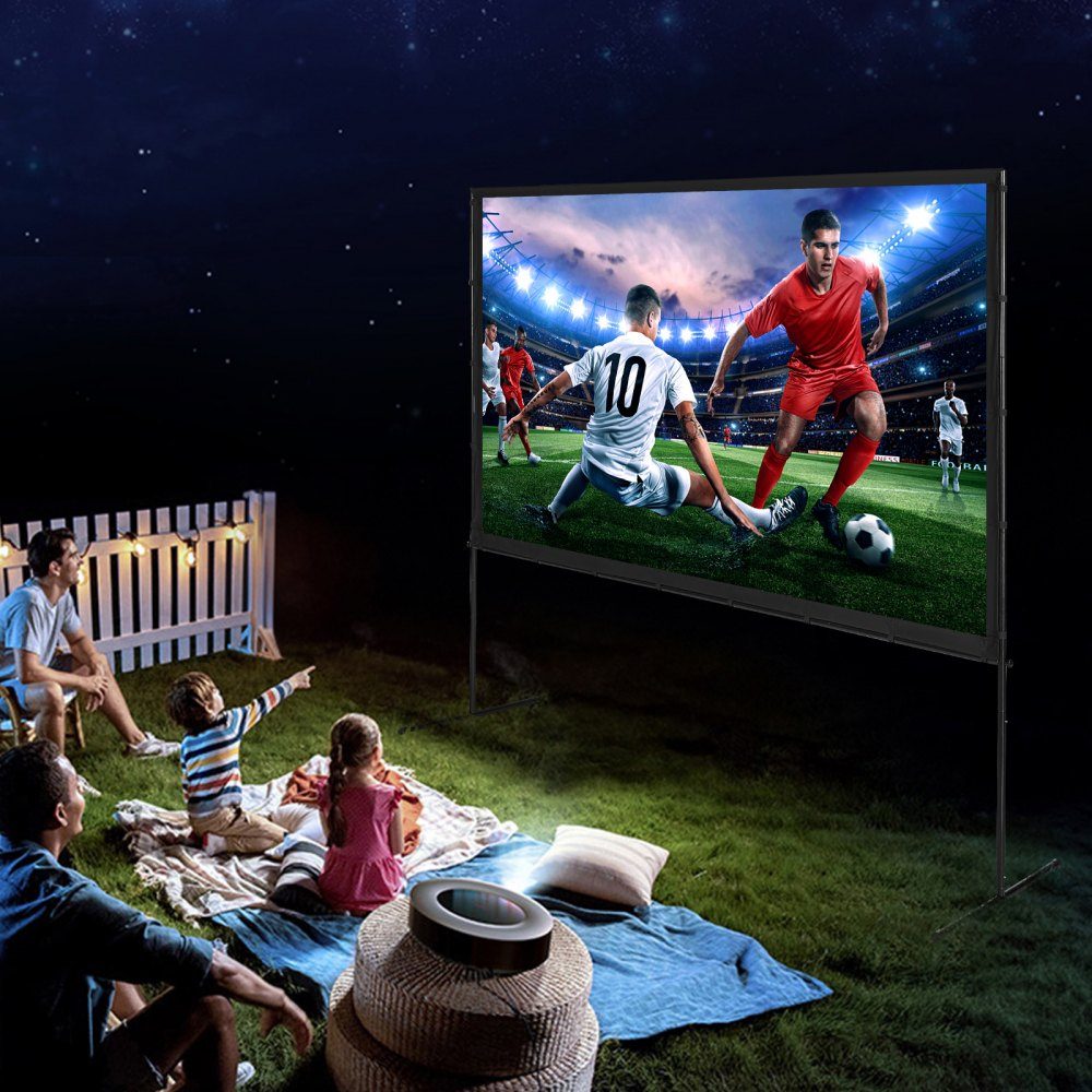 Projection Projector Screen with Stand, 100" HD 4K Outdoor Indoor Projector Screen, Quick Fold Portable Movie Screen 16:9 for Home Theater, Camping and Casual Events, Black