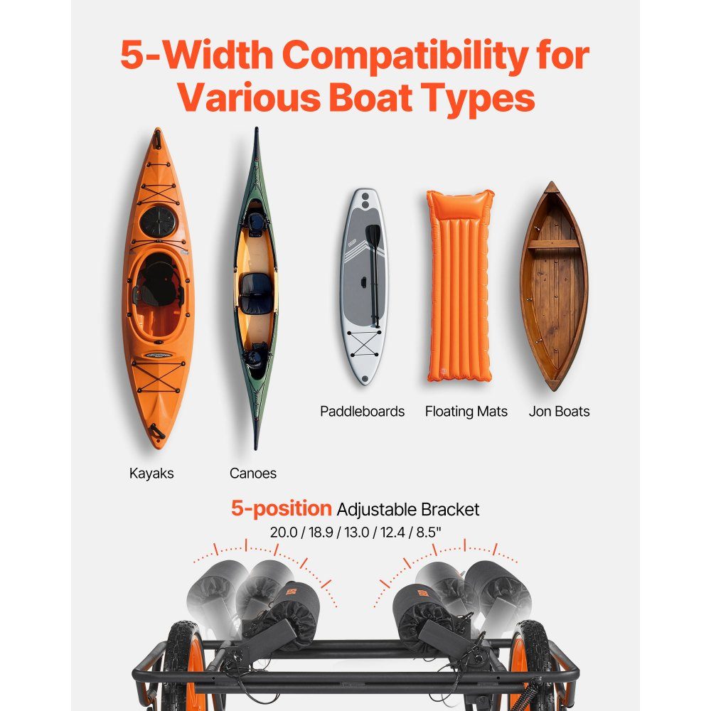 Kayak Trolley 150kg Canoe Trolley with 15" Solid Tires and Tie Down Strap Boat Trolley for Transporting Kayaks Canoes Paddleboards Jon Boats Water Sports Equipment 770 x 495 x 425mm
