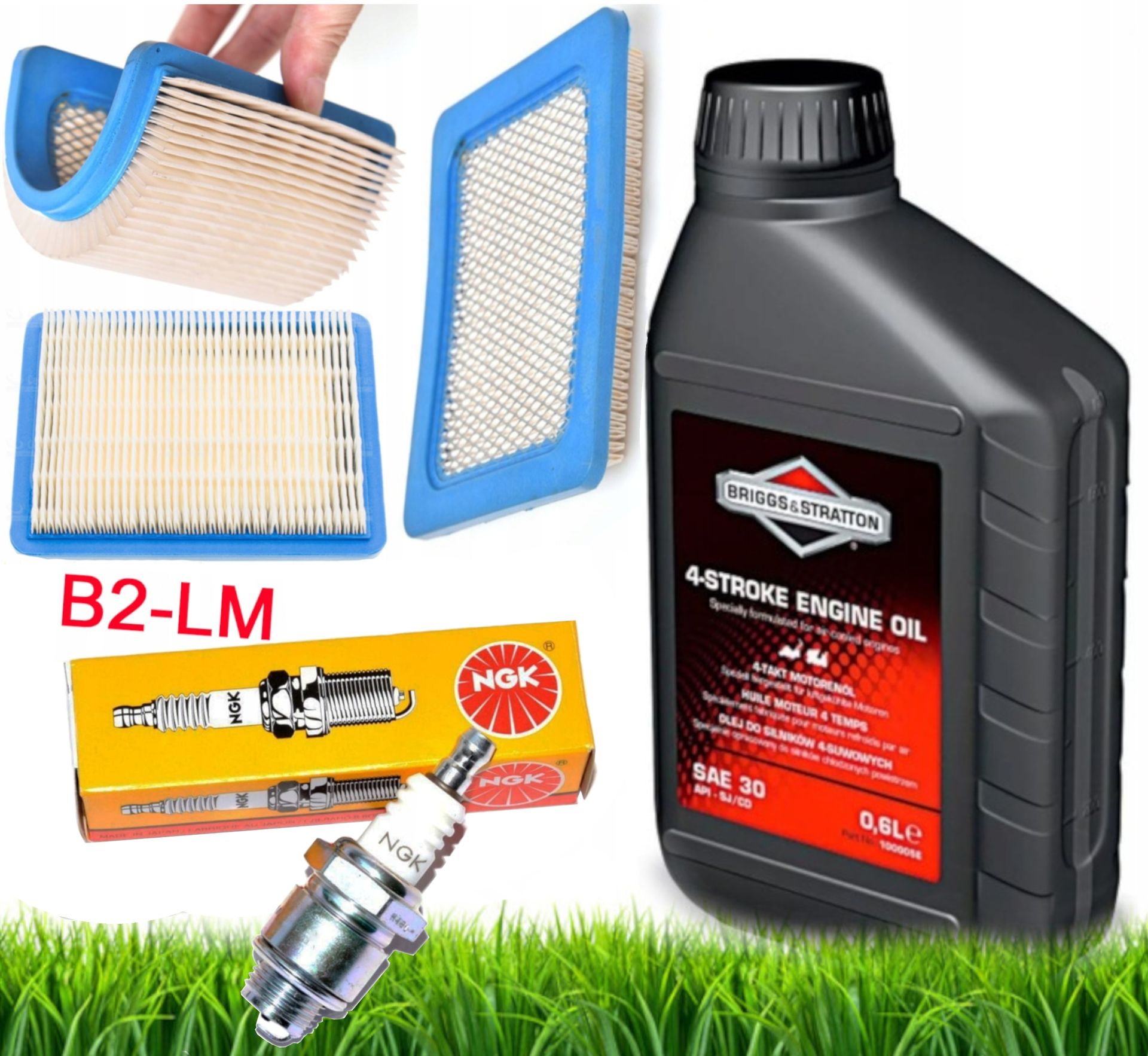 HUILE BRIGGS SAE30 0,6L POUR TONDEUSES + KIT D'ENTRETIEN POUR BOUGIES D'ALLUMAGE FILTRE À AIR HUILE BRIGGS SAE30 0,6L POUR TONDEUSES + KIT D'ENTRETIEN POUR BOUGIES D'ALLUMAGE FILTRE À AIR