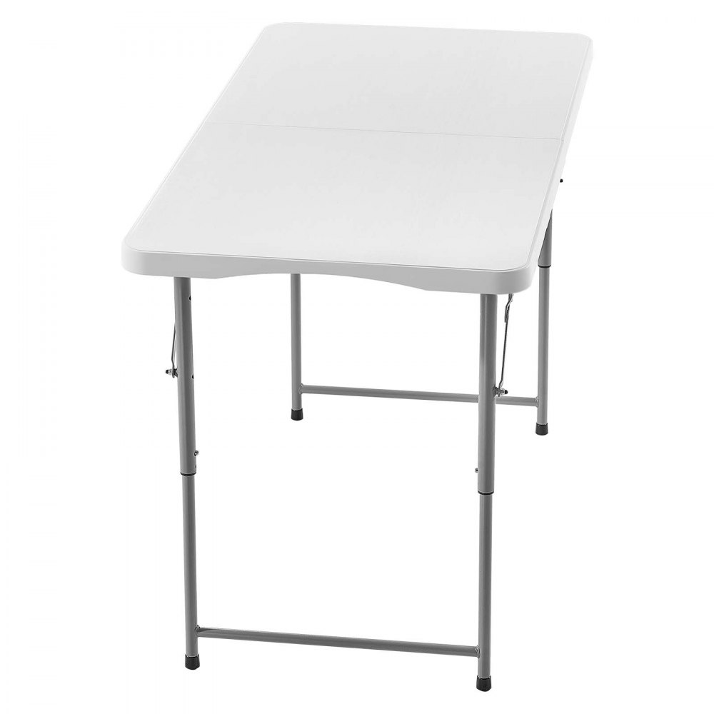 Klappbarer Buffettisch, tragbarer Allzwecktisch, 122 cm, rechteckiger Kunststofftisch mit verstellbarer Höhe und integriertem Griff, Gartentisch, Campingtisch für Partys, Picknick, Camping, weiß Klappbarer Buffettisch, tragbarer Allzwecktisch, 122 cm, rechteckiger Kunststofftisch mit verstellbarer Höhe und integriertem Griff, Gartentisch, Campingtisch für Partys, Picknick, Camping, weiß