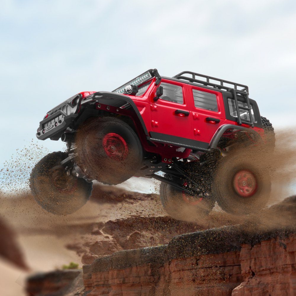 Remote control car, 1:24 scale RC car, all-terrain 4x4 off-road vehicle with full lighting and 2 rechargeable batteries, 2-speed hobby racing car as a gift for children aged 14 and over