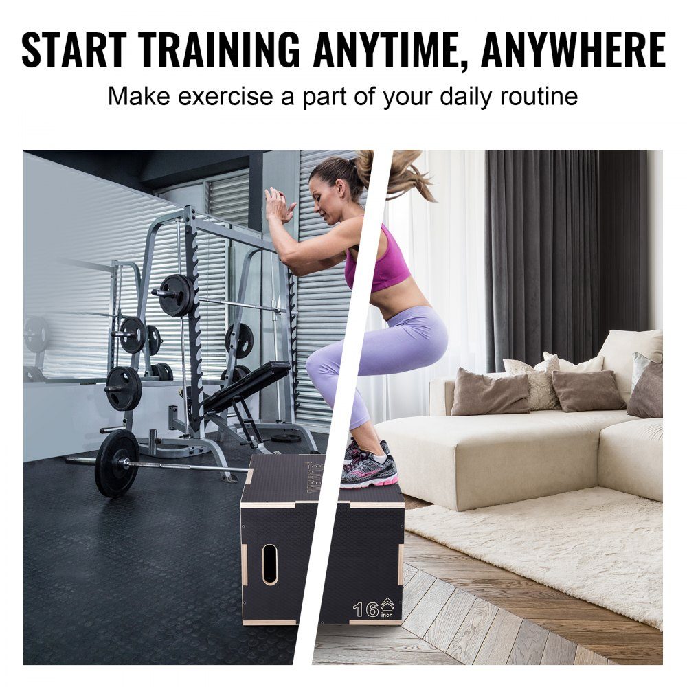 3 in 1 Plyometric Jump Box 24/20/16 Inch Plyo Box, Jump Box Jump Box 204kg Load Capacity, Fitness Exercise Step Up Box for Home Training, Jump Strength Training, Black, Height Adjustable