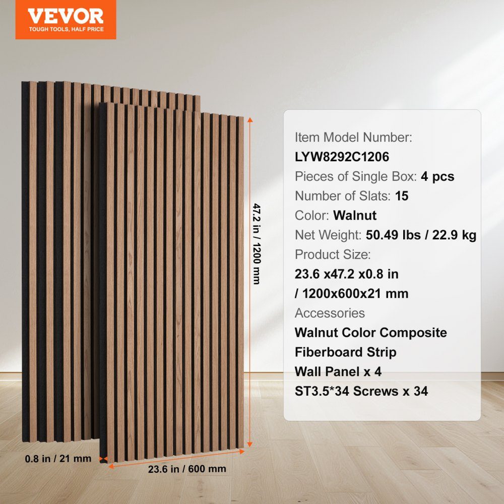 Acoustic Panels 1200x600x21mm Acoustic Wall Panels MDF Accent Wood Wall Panels for Modern Interior Wall Decoration Acoustic Panels Faux Wood Wall Panels for Noise Reduction Set of 4