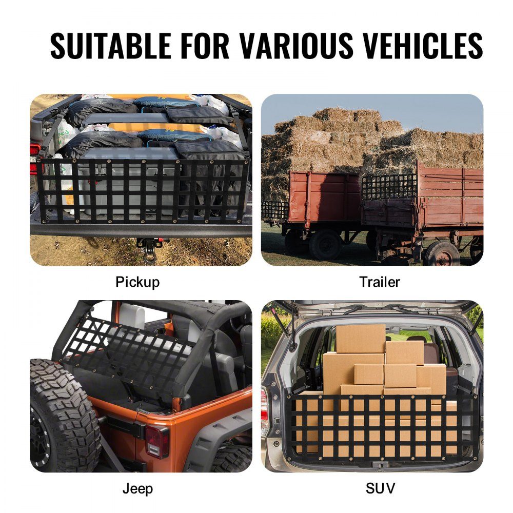 Tailgate Net 1525x470mm Truck Bed Net with 4 Adjustable Telescopic Straps Extendable and Durable Flexible Adjustment Cargo Net Suitable for Pickup Trailer Truck Jeep SUV