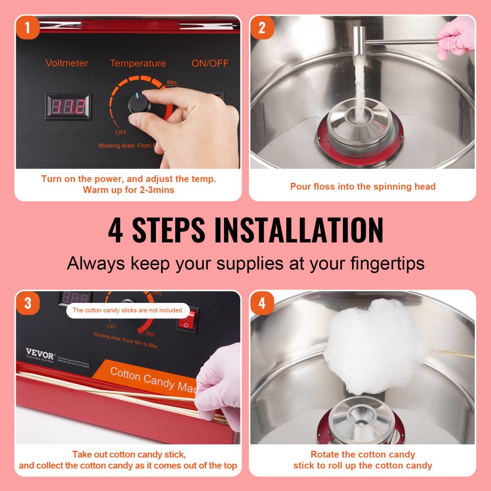 Electric Cotton Candy Machine, 1000W Cotton Candy Machine, Commercial Cotton Candy Machine with Stainless Steel Bowl & Sugar Spoon, Perfect for Children's Birthday Parties at Home, Family Gatherings (Red) Electric Cotton Candy Machine, 1000W Cotton Candy Machine, Commercial Cotton Candy Machine with Stainless Steel Bowl & Sugar Spoon, Perfect for Children's Birthday Parties at Home, Family Gatherings (Red)