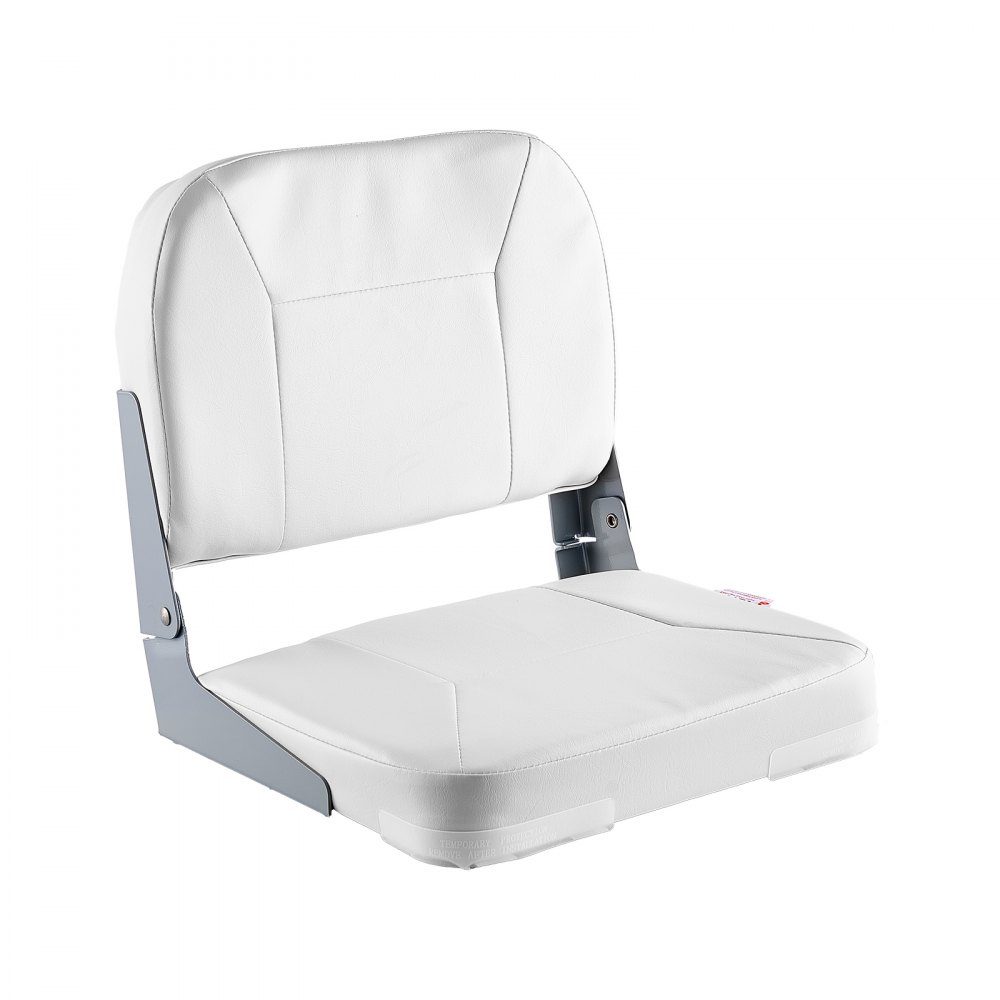 1 Piece Boat Seat Low Back Folding Fishing Boat Seat with Thick Sponge Cushion and Waterproof Hinges Made of PVC Leather and Aluminum Alloy for Yachts Boats White