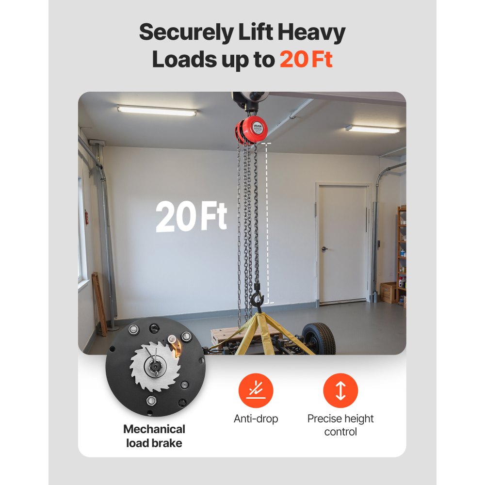 1T lastkettingtakel Handkettingtakel 6m hefhoogtetakel met G70-ketting Zwaar uitgevoerde katrol Handmatige takels Kettingkatrol voor garagemagazijn Automobielmachines Oranje