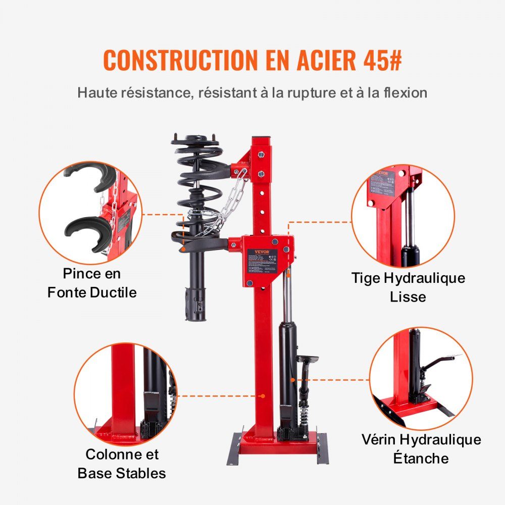 4.5 Ton Car Tool Hydraulic Spring Compressor 1 Ton Rated Pressure Strut Clamp 11-13cm and 14-17cm Spring Lock Shock Absorber Tensioner with Leakproof Hydraulic Pump