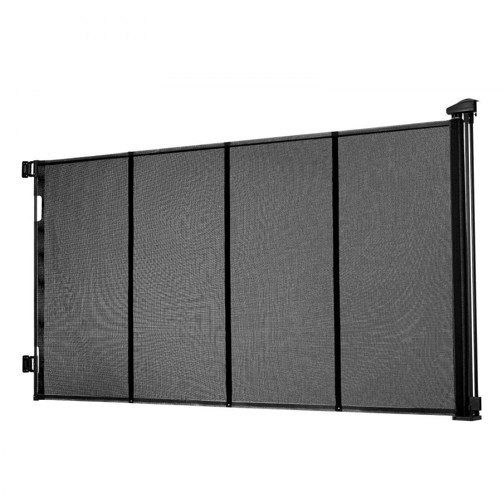 Extendable Baby Gate, Dog Gate, Extendable to 415cm Width / 99cm Height, Pet Gate with Reinforced Fiberglass Strips, Mesh Guard for Patio, Garage, Black