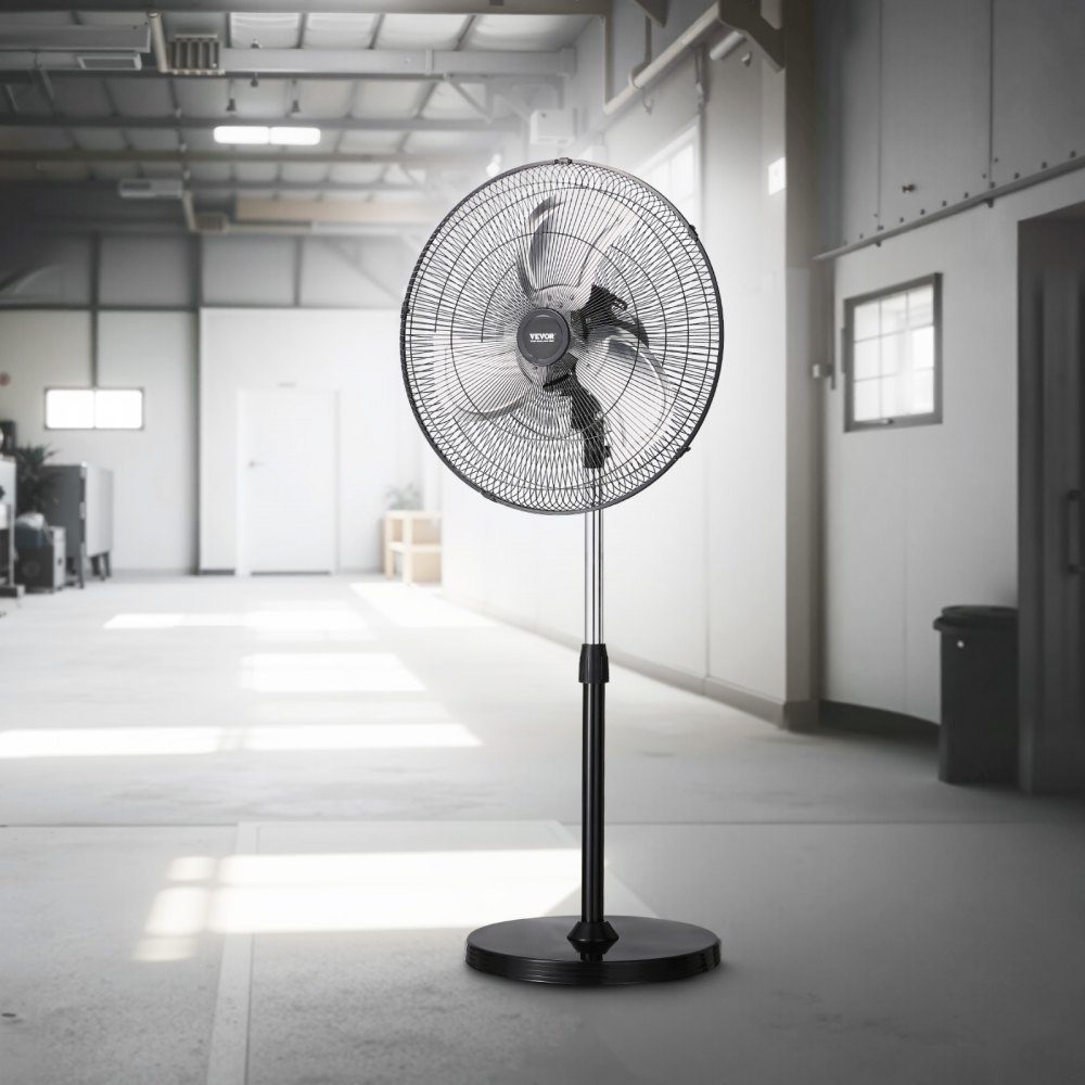 Industrial Pedestal Fan 570mm 90 Degree Oscillation Fan Height Adjustable Fans with 3 Adjustable Speeds Wind Machine for Workshop Warehouse Black