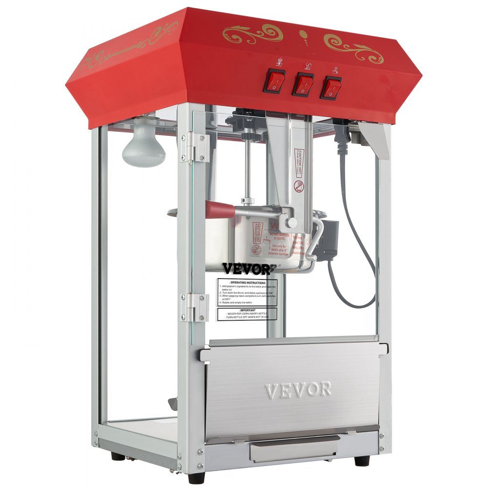Machine à pop-corn Machine à pop-corn Machine à pop-corn 850 W, bouilloire de 8 oz pour 48 tasses par charge, machine à pop-corn de comptoir avec verre trempé, comprend une machine de style cinéma à 4 boules