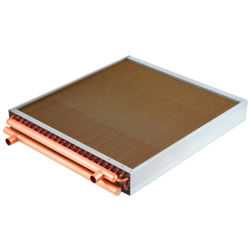 Échangeur de chaleur à ailettes 610x610mm, échangeur de chaleur 65,9 kW avec connexions en cuivre et ailettes en aluminium, échangeur de chaleur eau-air avec pression de service de 2,5 MPa, échangeur de chaleur pour chauffer et refroidir l'intérieur