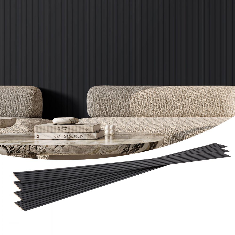 Akustikpaneel, Akustikpaneele, 2450 x 166 mm, WPC-Akzent-Holzwandpaneele für moderne Innenwände, Wandpaneele aus Kunstholz für stilvolles Dekor und Geräuschreduzierung, Mattschwarz, 8er-Set