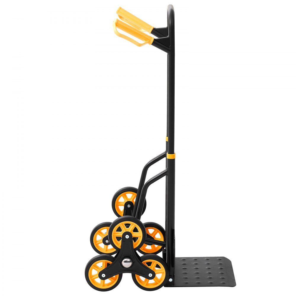 Folding stair hand truck, hand truck 150 kg load capacity, stair climber with 6 wheels & 2 tension straps, transport trolley, stair truck, stacking truck, ideal for household, shopping & storage