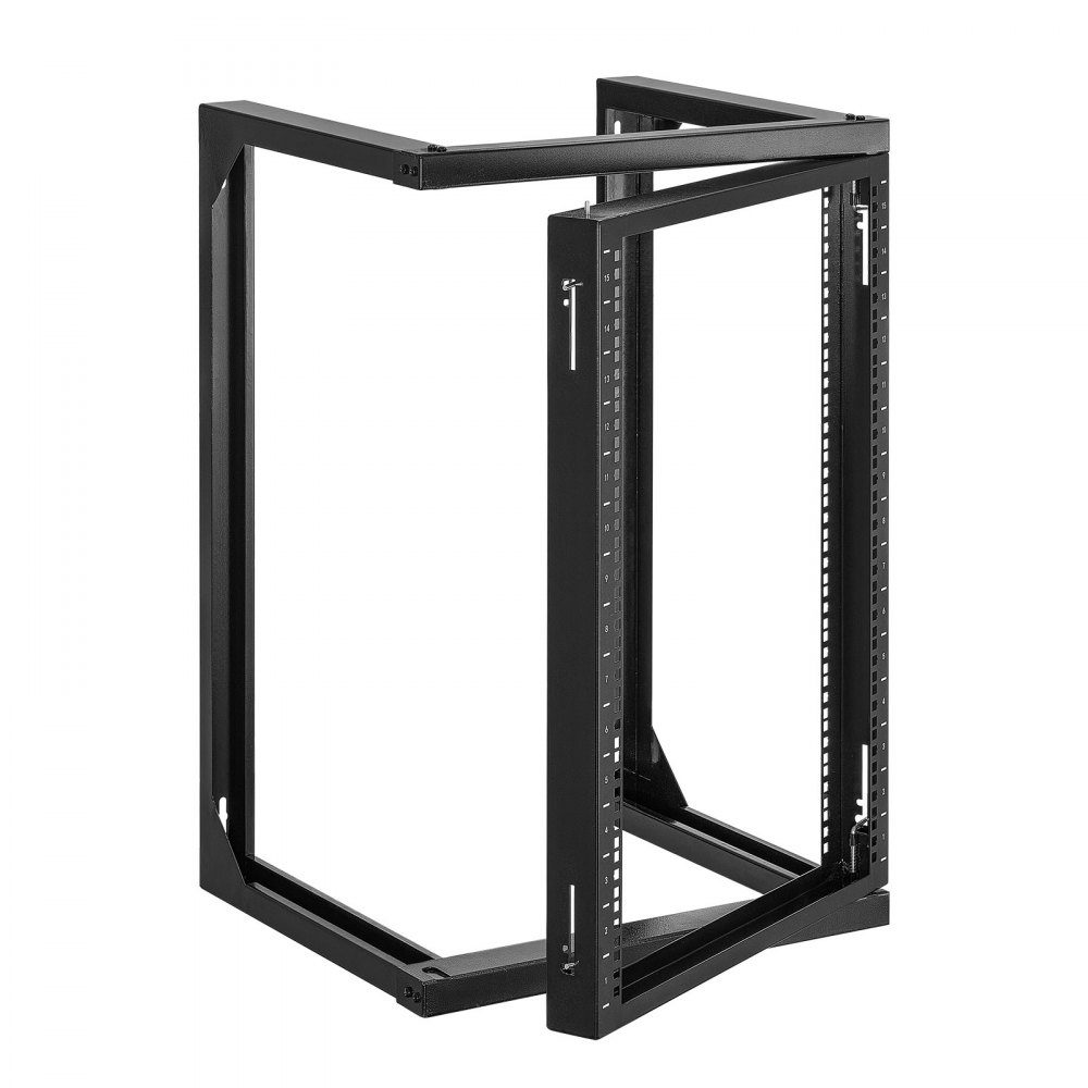 15U-Server-Rack zur Wandmontage, 68 kg maximale Tragfähigkeit, Netzwerk-Rack mit offenem Rahmen und 180-Grad-Torschwenkung, Kohlenstoffstahl, für 482-mm-IT-Netzwerkgeräte und AV-Geräte, Computerserver, Schwarz