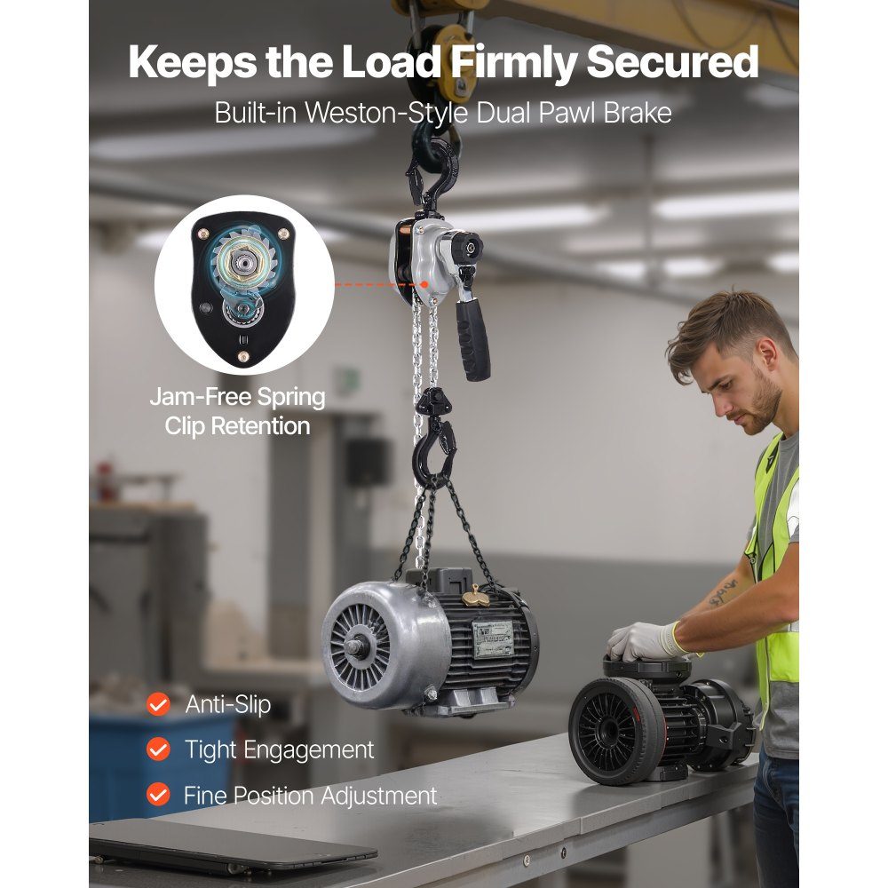Mini Lever Hoist, 1/4 Ton Capacity Hand Chain Hoist, 1.5m Lift, G80 Steel Alloy Chain with Double Pawl Mechanical Brake, Chain Hoist with 360° Swivel Hooks, for Warehouse, Construction, Garage