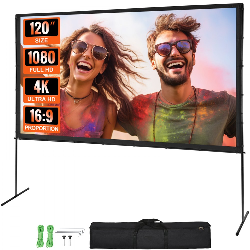 Projectieprojectorscherm met standaard, 120" HD 4K buitenprojectorscherm voor binnen, snel opvouwbaar draagbaar filmscherm 16:9 voor thuisbioscoop, kamperen, informele evenementen, enz. Zwart Projectieprojectorscherm met standaard, 120" HD 4K buitenprojectorscherm voor binnen, snel opvouwbaar draagbaar filmscherm 16:9 voor thuisbioscoop, kamperen, informele evenementen, enz. Zwart