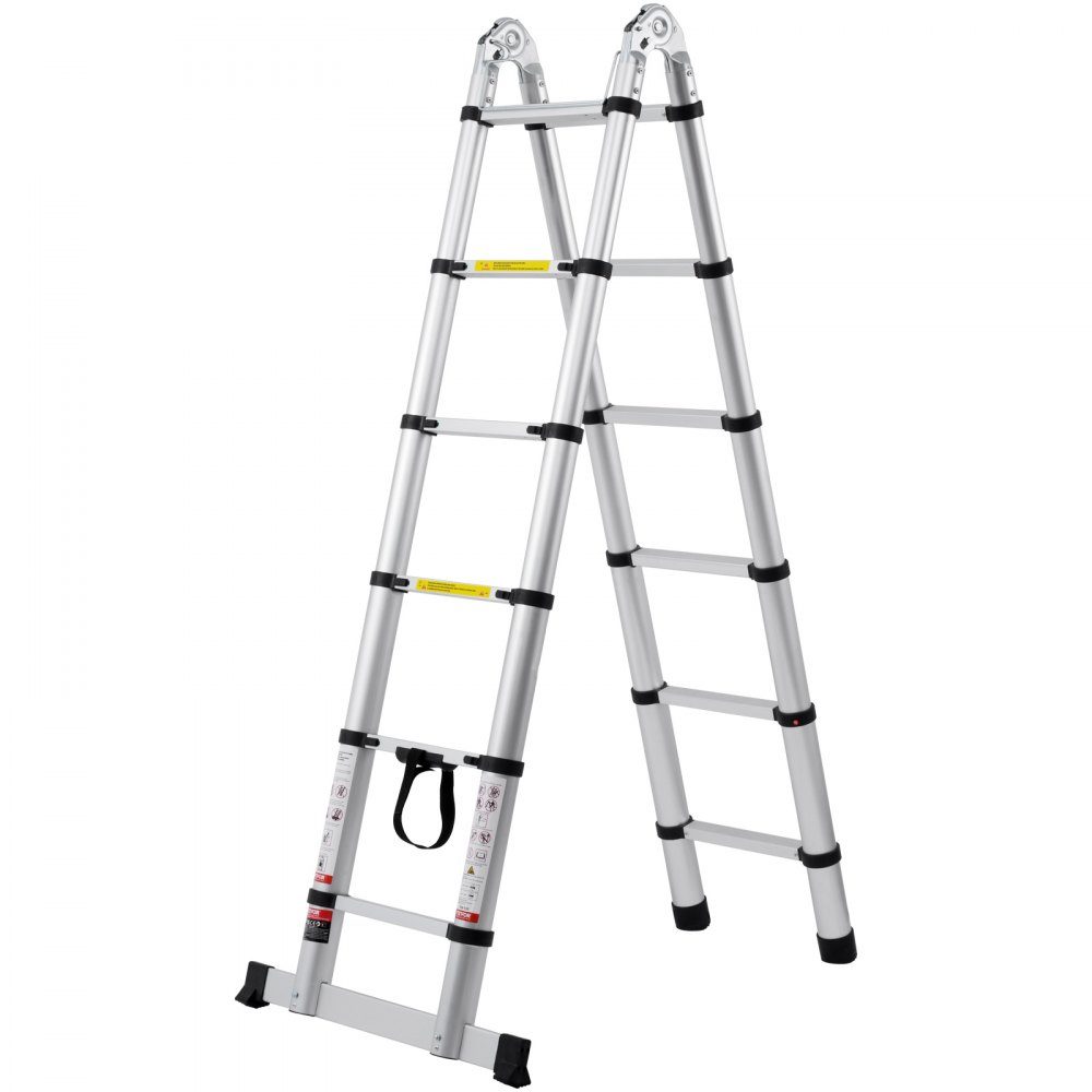 Telescopic Ladder 6-12ft A-Shaped Aluminum Extension Ladder Lightweight Multi-Retract Folding Ladder 300lb Load Capacity with Stabilizer Bar Multi-Purpose Ladders for RV Camper