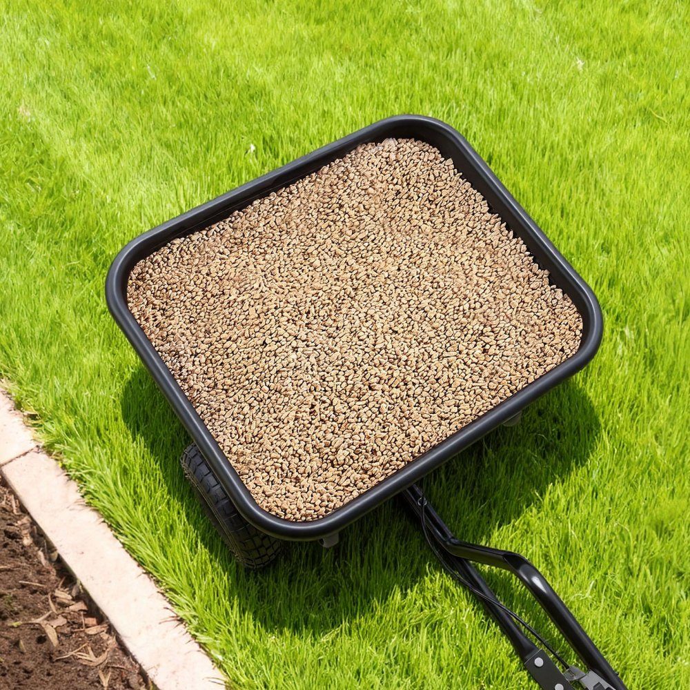 Spreader 38.6 kg load capacity, centrifugal spreader trailer spreader 3 m spreading width, spreading trailer with 25.4 cm tires, adjustable spreading quantity, lawn spreader for seeds, fertilizer and road salt