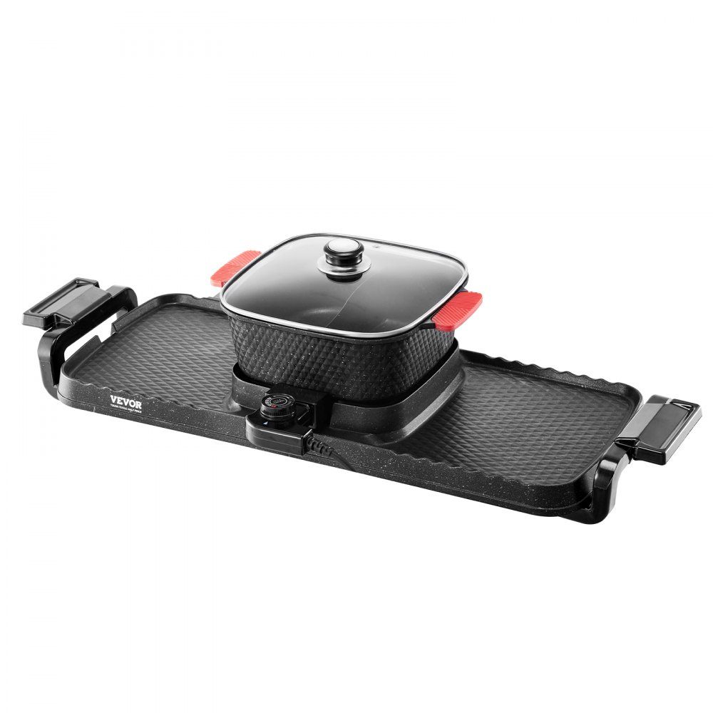 Hot Pot 2300 W 2-in-1 elektrischer rauchfreier Grill, abnehmbarer Shabu-Shabu-Topf mit Antihaft-Pfanne, separate Doppeltemperaturregelung, koreanischer Indoor-BBQ-Grill für 1–6 Personen