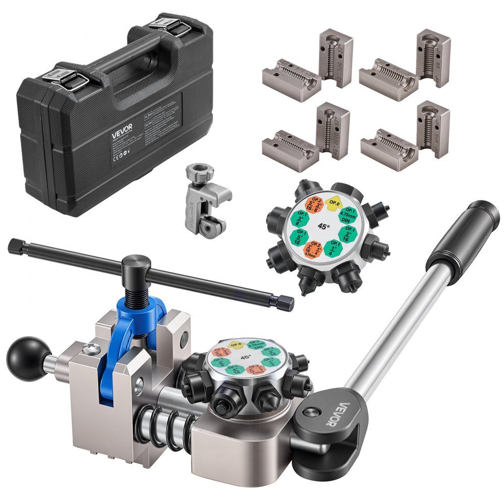 9-delige remleiding affakkelgereedschapset, 45° affakkelgereedschap voor bel- en dubbel affakkelen, pijpexpander met 4 sets matrijzen voor 4,76-9,52 mm OD, remleidingreparatieset voor voertuigen